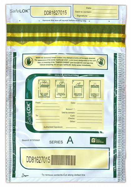 White SafeLok Deposit Bag with Pocket, 9'' X 12'' | BAG-30